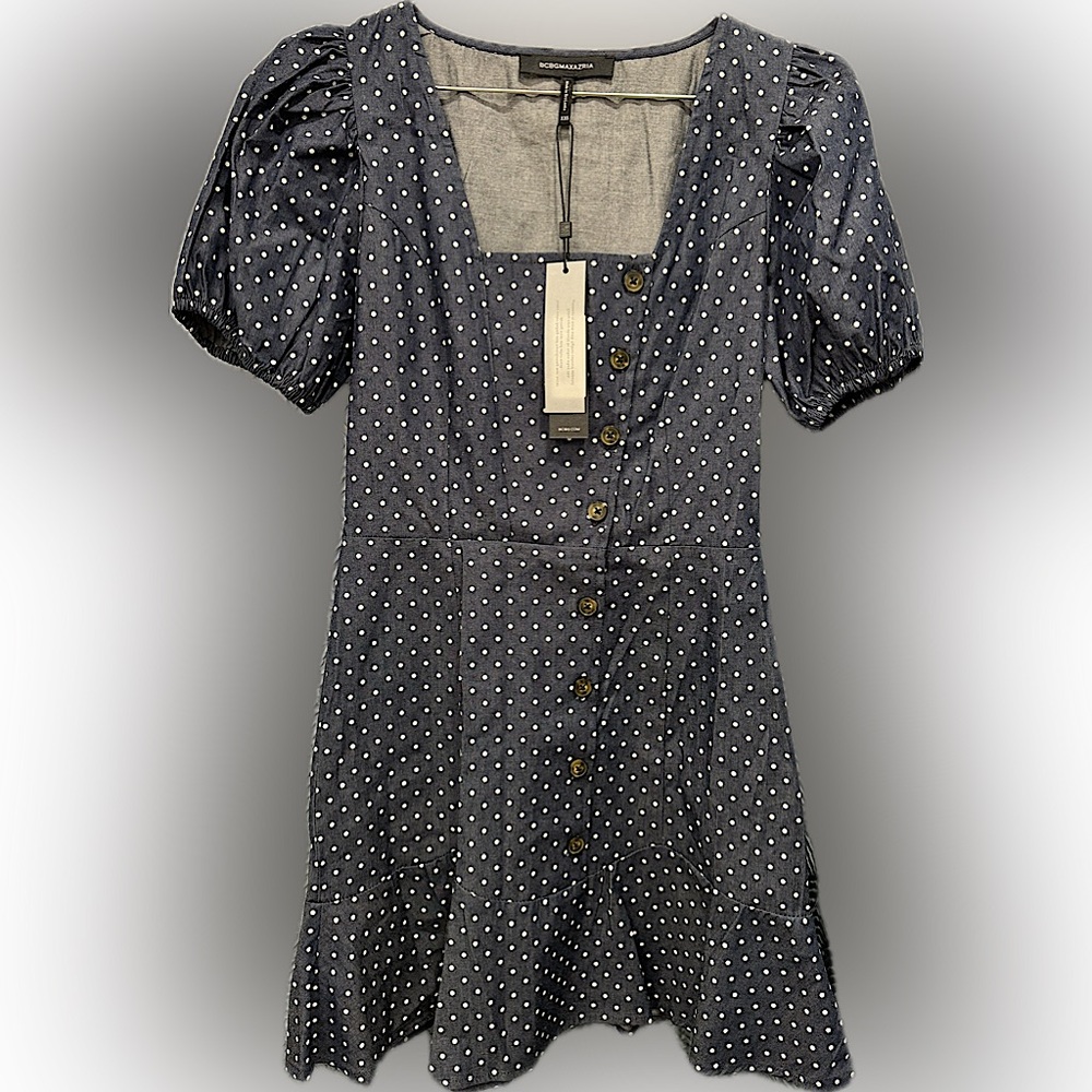 BCBG MAXAZRIA puff speed polka dot dress